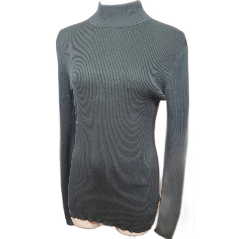 Pendleton Sweater Silk Blend Ribbed Mock Neck Womens Green L Minimalist Pullover